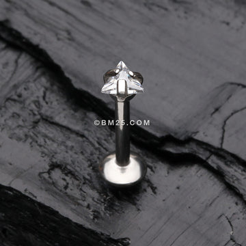 Detail View 1 of Implant Grade Titanium Triangle Gem Prong Set Top Internally Threaded Labret-Clear Gem